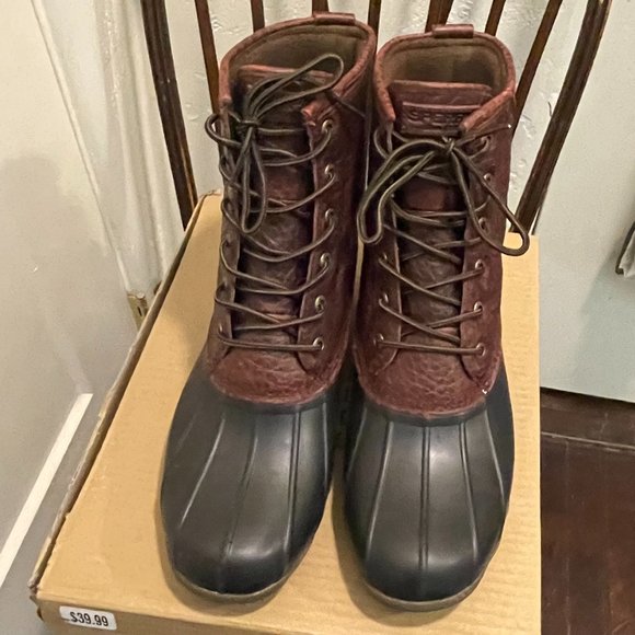 Sperry SALTWATER Amaretto Black Leather Duck Boots New Men's Shoes - Picture 4 of 11